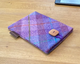 Kindle paperwhite cover in HARRIS TWEED, Fire 6HD, Nook case in pink and purple  plaid