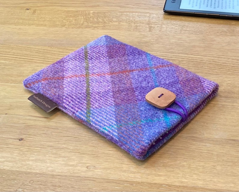 Kindle paperwhite cover in HARRIS TWEED, Fire 6HD, Nook case in pink and purple plaid image 1