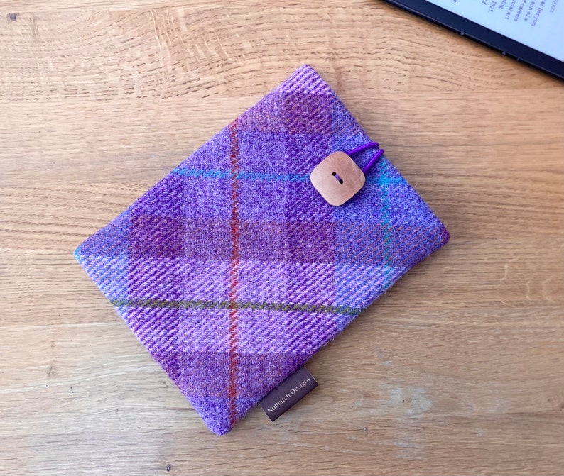 Kindle paperwhite cover in HARRIS TWEED, Fire 6HD, Nook case in pink and purple plaid image 7
