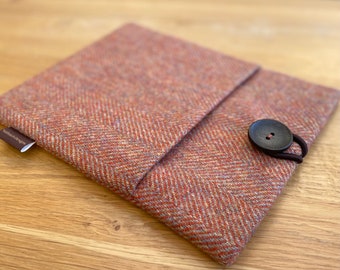 HARRIS TWEED iPad Pro 11 sleeve, 10.5 case, Air tablet wool tweed cover, orange and grey  herringbone
