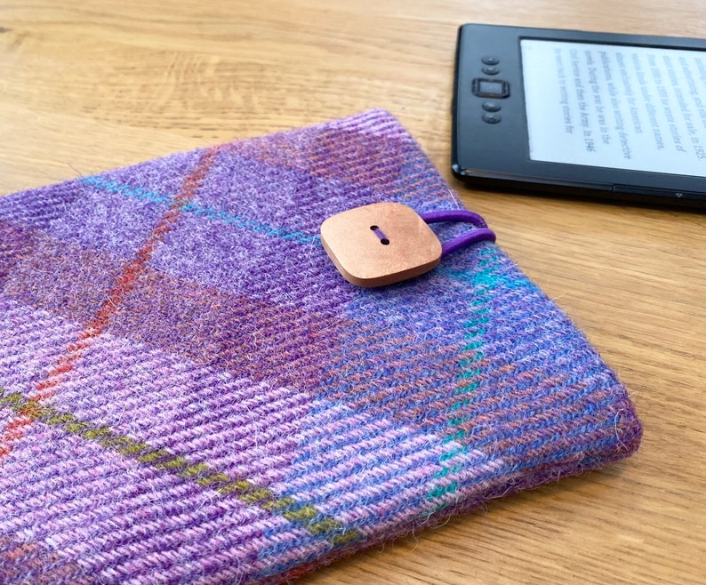 Kindle paperwhite cover in HARRIS TWEED, Fire 6HD, Nook case in pink and purple plaid image 8