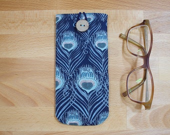 Peacock feathers Liberty print Glasses case, sunglasses sleeve, spectacles case, soft case