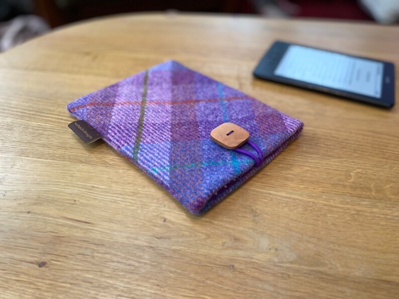 Kindle paperwhite cover in HARRIS TWEED, Fire 6HD, Nook case in pink and purple plaid image 2