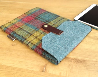 HARRIS TWEED iPad Pro 10.5 or 11, Air sleeve, tablet cover, British wool tweed, soft case with leather flap fastening