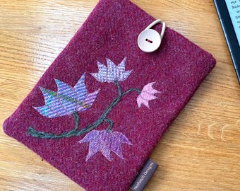 Harris Tweed Kindle Paperwhite Case: Raspberry Floral Wool E-reader Cover