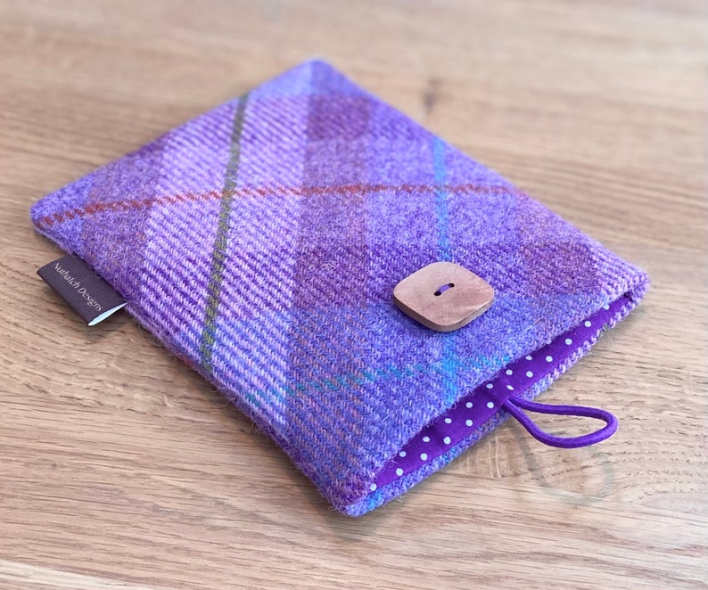 Kindle paperwhite cover in HARRIS TWEED, Fire 6HD, Nook case in pink and purple plaid image 6