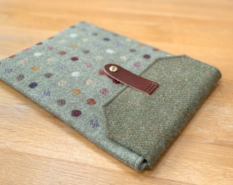 British pure wool tweed iPad Pro 10.5 or 11, Air sleeve, tablet with leather flap fastening