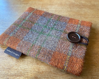 Kindle paperwhite cover in HARRIS TWEED, Fire 6HD, Nook case in orange and brown plaid