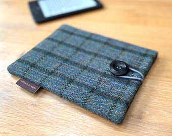 Kindle paperwhite cover in HARRIS TWEED, Fire 6HD, Nook case in grey green and black