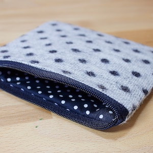 Monedero, bolsa de cambio pequeña, estuche para auriculares, cartera de tarjetas, manchas grises, tweed de lana británica con caja de regalo