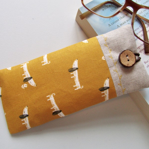 Glasses case, sunglasses sleeve, spectacles case, yellow dachshund dog, soft case