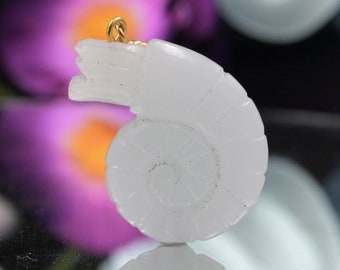Hand Carved Gemstone Snail Pendant - Nautilus Shell Charm