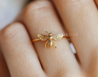 14k Gold Honey Bee Ring: Dainty Stacking Ring