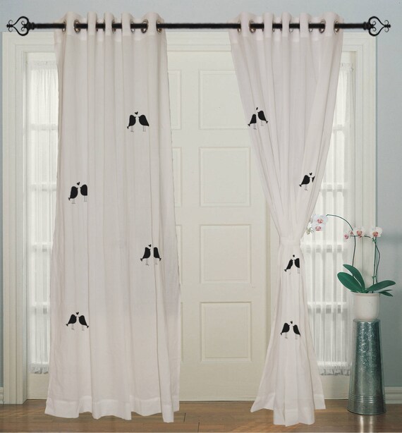 Curtains Cotton White Hand Block Printed Eyelet Love Bird Etsy