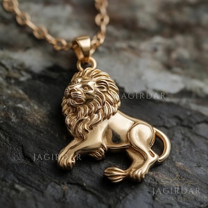 Solid 14K Gold Lion Pendant, Gold Lion Pendant, Gold Lion Charm Pendant, Gold Tiger Pendant, Gold Animal Pendant