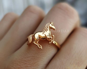 スターリングシルバーの馬の指輪、動物のジュエリー、乗馬ギフト