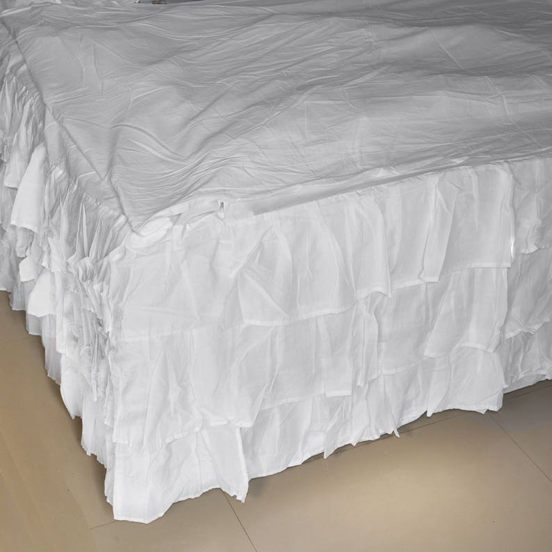 Custom Cotton Bed Skirt Ruffle Plain Solid Image 0