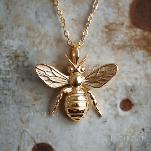Solid 14K Gold Honey Bee Pendant - Queen Bee Charm