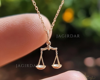 14k Gold Scale of Justice Pendant - Libra Zodiac Charm (15MM)
