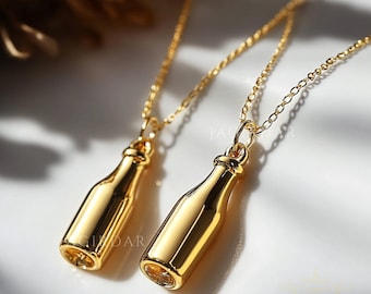 14k Gold Wine Bottle Pendant, Dainty Wine Bottle Pendant,  Handmade Bottle Pendant