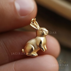 Solid 14k Gold Bunny Pendant: Designer Rabbit Charm