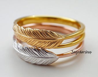 14K Gold Feather Ring, Handmade Feather Ring, Nature-Inspired Jewelry, Dainty Leaf Ring