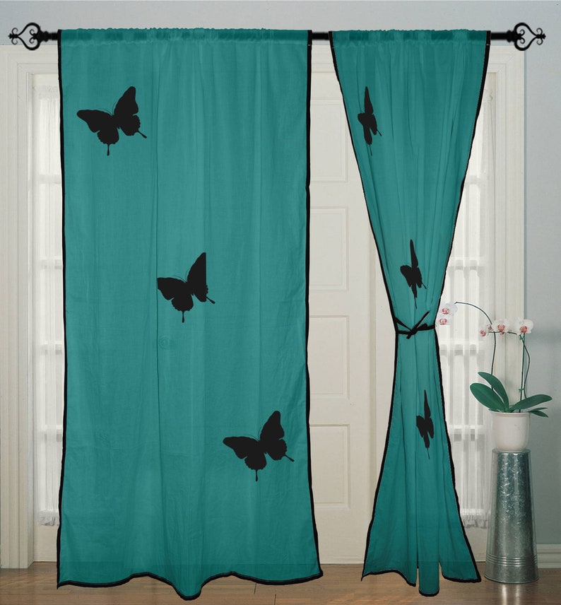 Home Decor 2 Panels Printed Black Erfly Curtain Rod Pocket Turquoise Window Hand Block Curtains Treatments Living Fontane Physio De Home Decor 2 Panels Printed Black, Turquoise Curtain Panels