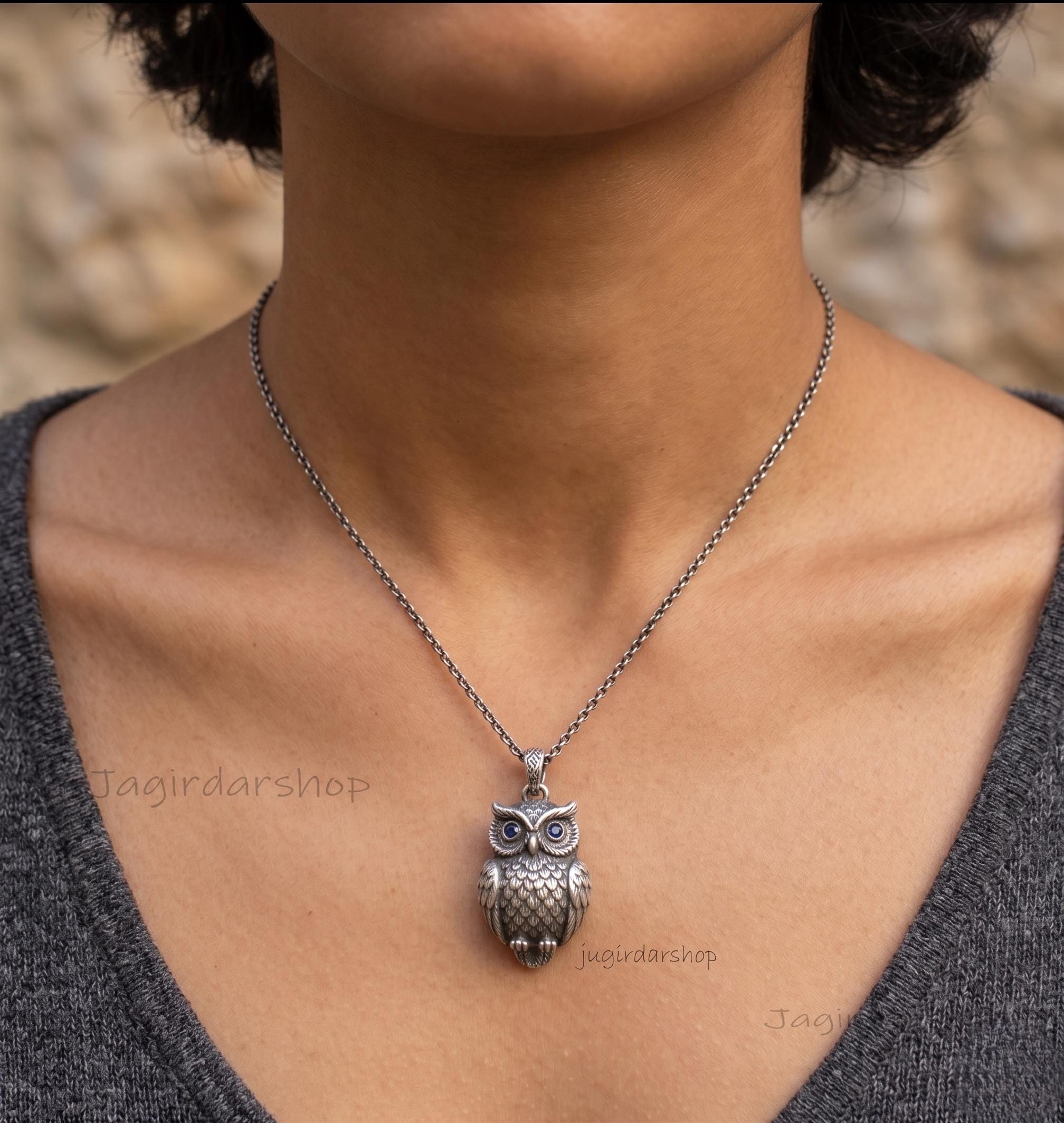 Sterling Silver Owl Pendant, Dainty Owl Pendant, Gold Owl Bird Jewelry, 3D Owl Pendant