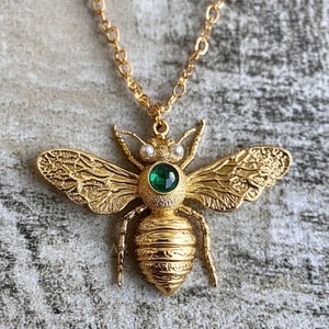 14k Gold Gemstone Bee Pendant: Dainty Handmade Charm