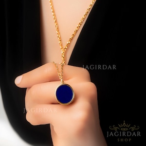 14K Gold Lapis Lazuli Disc Pendant, Gold Gemstone Round Disc Pendant, Designer Rund Disc Pendant, Chalcedony Disc Charm Pendant