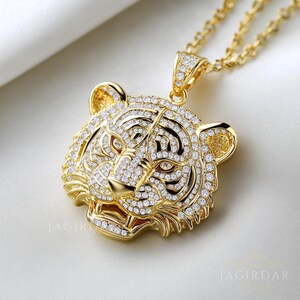 14k Gold Diamond Tiger Head Pendant, Pave Diamond Tiger Face Pendant, Tiger Head Diamond Pendant, Diamond Panther Pendant, Lion King Pendant