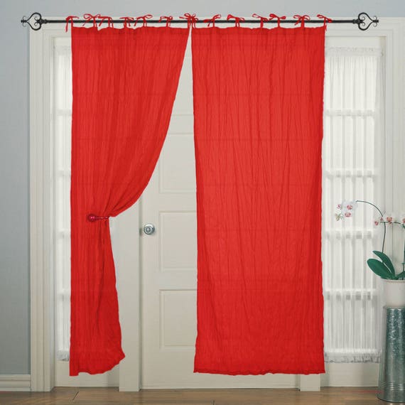 Red Curtain For Bedroom Dining Room Tie Top Cotton Window Door Curtan