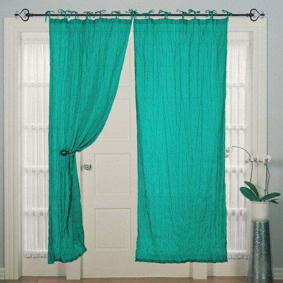 Tie Top Curtain Turquoise Curtain Window Drapes Treatment Etsy