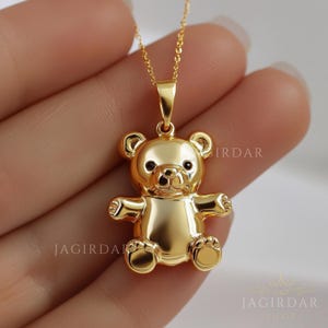 Solid 14K Gold Puffed Teddy Bear Pendant, 25MM