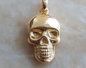 14k Gold Skull Pendant: Handmade Memento Mori Charm (20mm)
