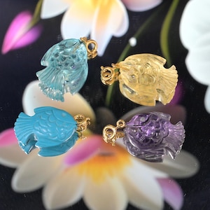 14k Gold Gemstone Carved Fish Pendant: Handmade Charm (25 mm)