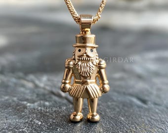 14k Gold Nutcracker Soldier Pendant - Christmas Charm