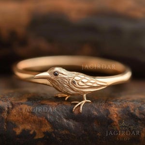 14k Gold Sparrow Ring: Handmade Bird Jewelry