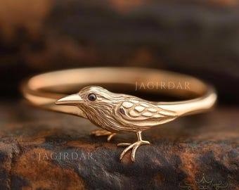 14k Gold Sparrow Ring: Handmade Bird Jewelry