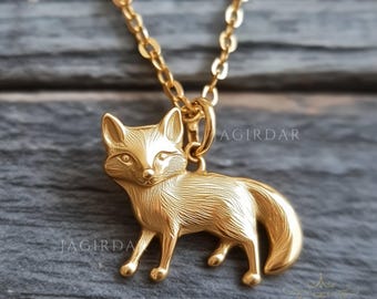 Dainty 14k Gold Plated Fox Pendant: Handmade Animal Charm