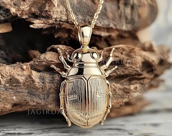Handmade 14k Gold Scarab Pendant: Egyptian Beetle Charm