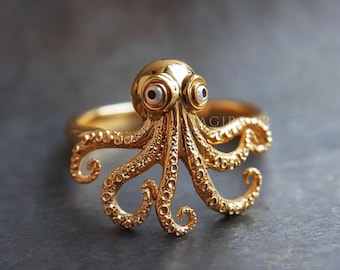 Anillo de pulpo en oro de 14 quilates: delicada joya de animales marinos