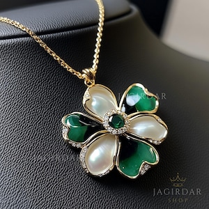 14k Gold Gemstone Flower Pendant: Carved Floral Charm
