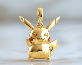 Gold Plated Pikachu Pendant: Cartoon Animal Charm (20mm)