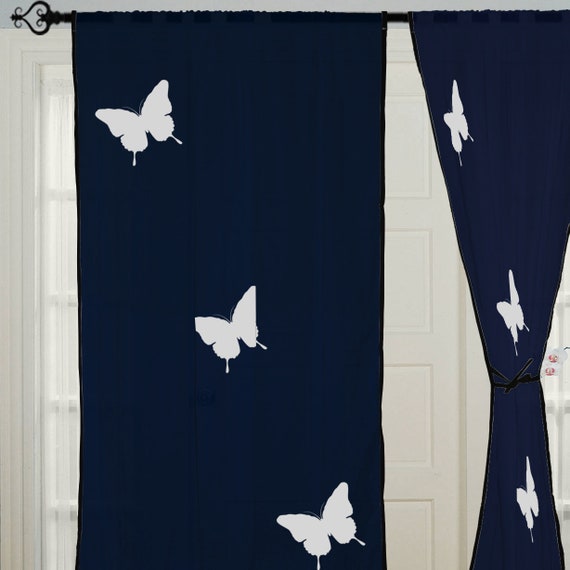 Blue Curtain Rod Pocket Curtain Hand Block Butterfly Etsy