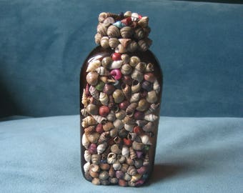 Shells on an Antique 1930s Brown Glass Whitehall Bottle