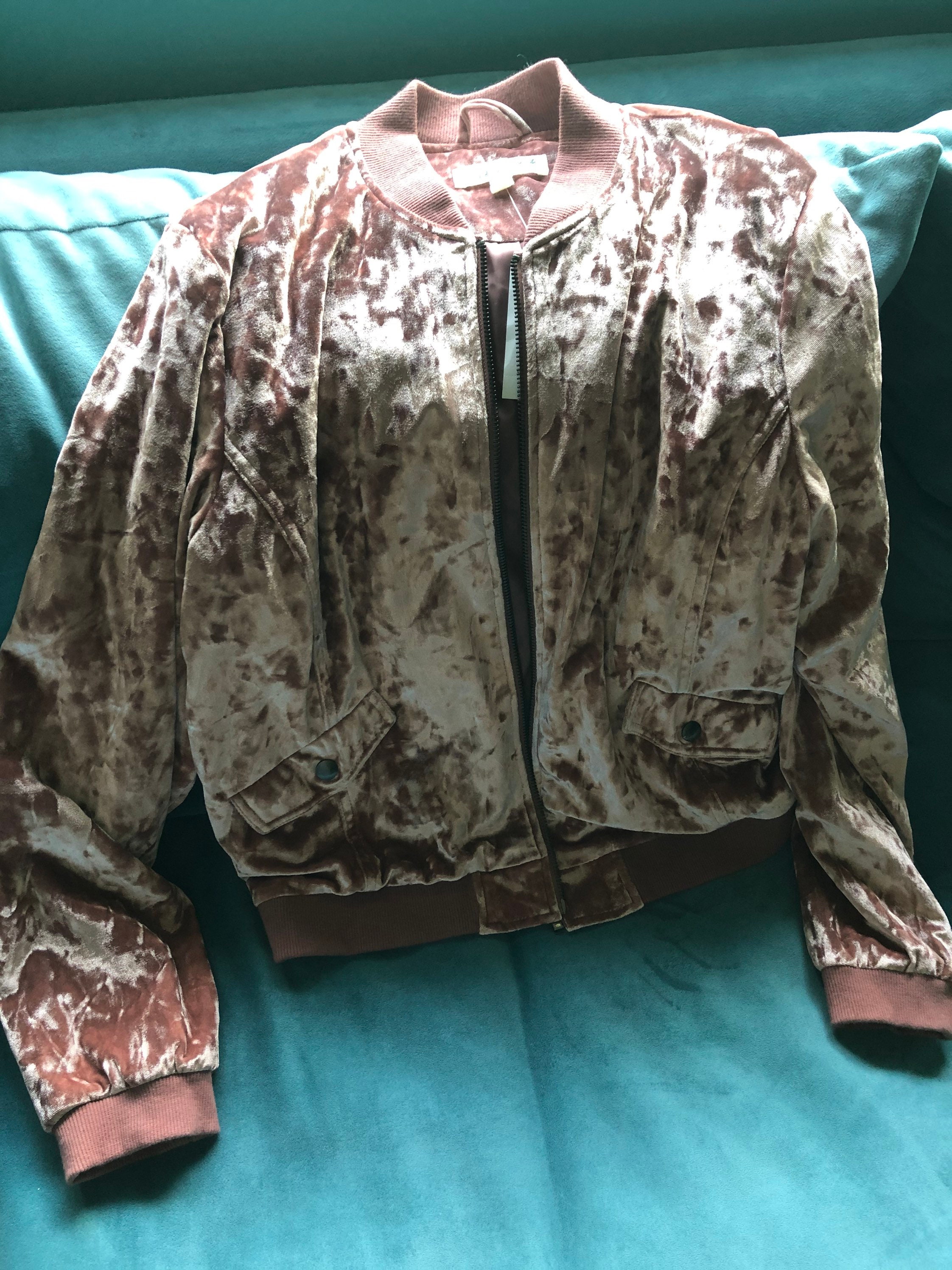 Pale Pink Crushed Velvet Zip Up Womens Jacket Size Large Etsy