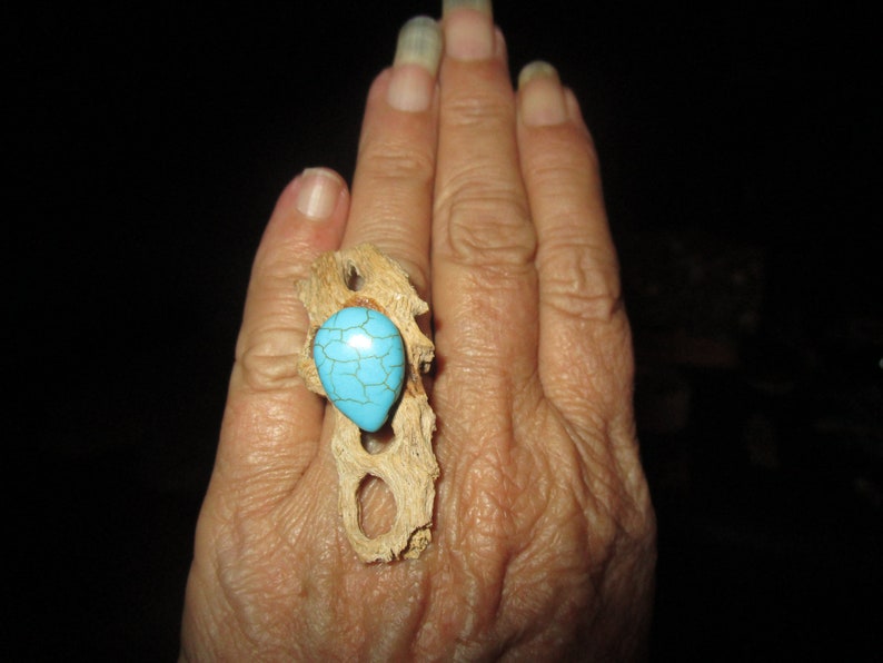 Handmade Cholla Cactus Wood Jewelry with Turquoise Teardrop Beads Necklace Earrings /& Ring Set