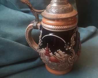 Authentic 6 1/2” Tall Ceramic Beer Stein with Metal Lid Made in Germany