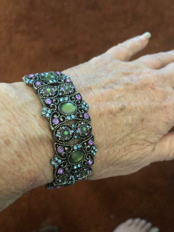 Beautiful Blue Purple Green Rhinestones Stretch Br